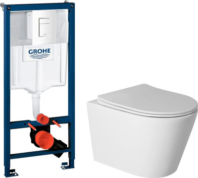 Унитаз подвесной с инсталляцией Saniteco Torando T-201W + GROHE Rapid SL 38772SH0 (с кнопкой белый глянец)