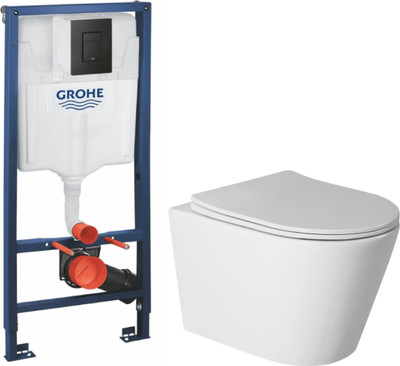 Унитаз подвесной с инсталляцией Saniteco Torando T-201W + GROHE Solido 38811KF0 (с кнопкой черный матовый)