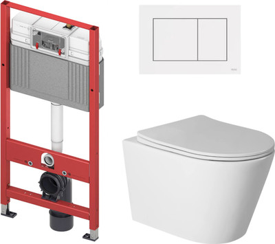 Унитаз подвесной с инсталляцией Saniteco Torando T-201W + TECE Kit 9400413 (с кнопкой белый)