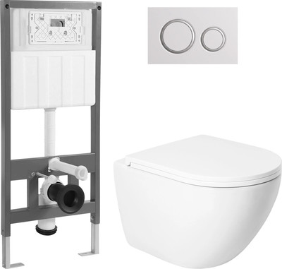 Унитаз подвесной с инсталляцией Saniteco KW-9003WT + 501 + K01-W (с кнопкой ,белый)