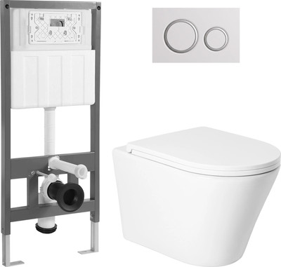 Унитаз подвесной с инсталляцией Saniteco KW-9005W + 501 + K01-W (с кнопкой ,белый)