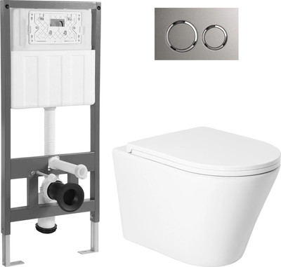 Унитаз подвесной с инсталляцией Saniteco KW-9005W + 501 + K01-PGR (с кнопкой, платиново-серый)