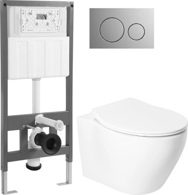Унитаз подвесной с инсталляцией Saniteco KW-99046 + 501 + K01-SBR (с кнопкой, хром матовый)