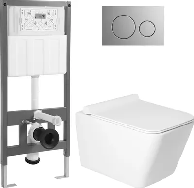 Унитаз подвесной с инсталляцией Saniteco KW-9004W + 501 + K01-SBR (с кнопкой, хром матовый)