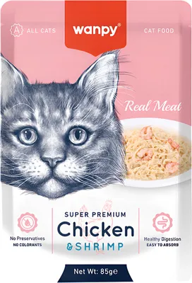 Влажный корм для кошек Wanpy Cat Курица и креветки (85г)