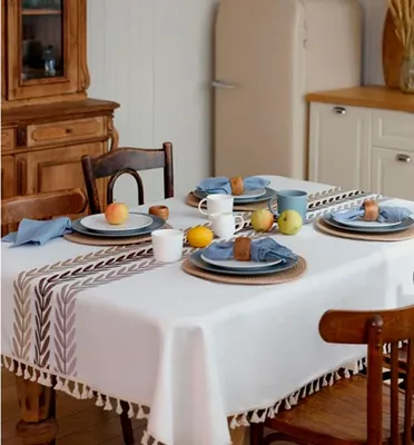 Скатерть Home One Linen Leaves 140х180 / 439013 (бежевый)