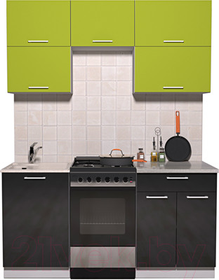 Кухонный гарнитур Интерлиния Мила Gloss 50-16 (яблоко/черный глянец)