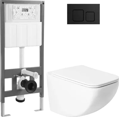 Унитаз подвесной с инсталляцией Saniteco KW-99048 + 501 + K02-SB (с кнопкой, черный)