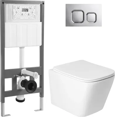 Унитаз подвесной с инсталляцией Saniteco KW-9004WS + 501 + K02-SG (с кнопкой, хром глянцевый)