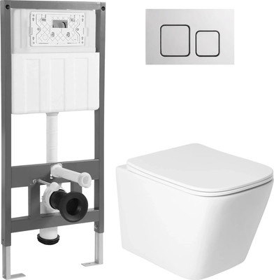 Унитаз подвесной с инсталляцией Saniteco KW-9004WS + 501 + K02-SSG (с кнопкой, хром глянцевый)