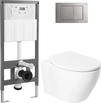 Унитаз подвесной с инсталляцией Saniteco KW-99046 + 501 + K03-SBR (с кнопкой, хром матовый)