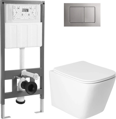 Унитаз подвесной с инсталляцией Saniteco KW-9004WS + 501 + K03-SBR (с кнопкой, хром матовый)