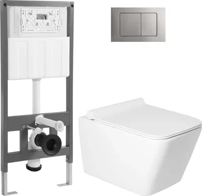Унитаз подвесной с инсталляцией Saniteco KW-9004W + 501 + K03-SBR (с кнопкой, хром матовый)