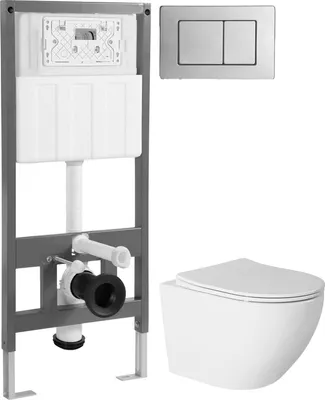 Унитаз подвесной с инсталляцией Saniteco Torando T-203W + 501 + K03-SBR (с кнопкой, хром матовый)