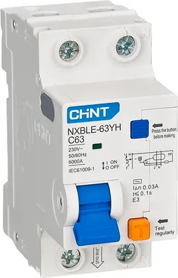 Дифференциальный автомат Chint NXBLE-63YH 1P+N 16А 10mA 6kA тип АС / 515270