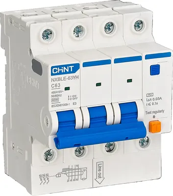Дифференциальный автомат Chint NXBLE-63YH 3P+N 50А 300mA 6kA тип АС / 539777