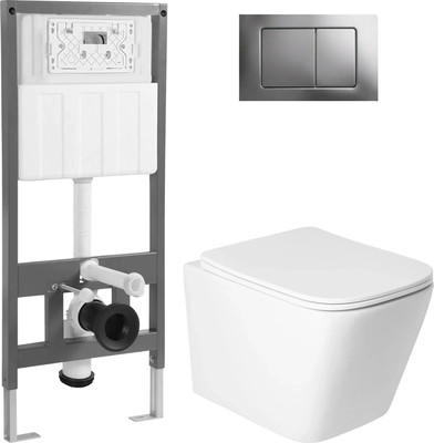 Унитаз подвесной с инсталляцией Saniteco KW-9004WS + 501 + K03-SG (с кнопкой, хром глянцевый)