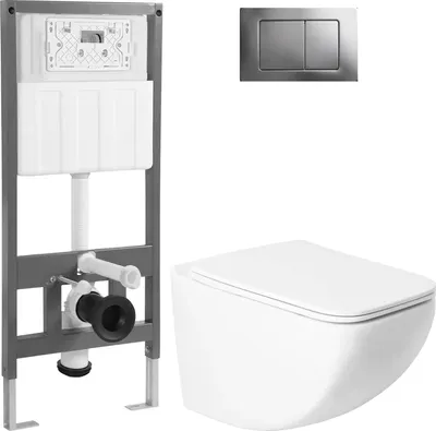 Унитаз подвесной с инсталляцией Saniteco KW-99048 + 501 + K03-SG (с кнопкой, хром глянцевый)