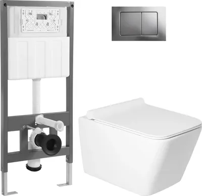 Унитаз подвесной с инсталляцией Saniteco KW-9004W + 501 + K03-SG (с кнопкой, хром глянцевый)