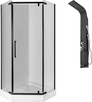 Душевой уголок Saniteco SN-1000BL-6 + LYPA-3 (черный/панель черная матовая)
