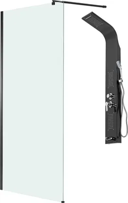 Душевая стенка Saniteco Walk-In SN-W8MB110 + LYPA-4 (черный/панель черная глянцевая)