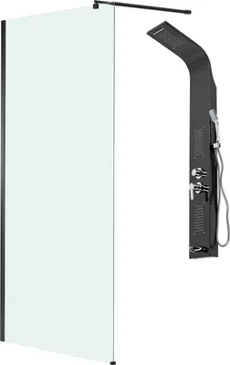 Душевая стенка Saniteco Walk-In SN-W6TB120 + LYPA-3 (черный/панель черная матовая)