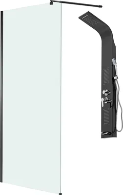 Душевая стенка Saniteco Walk-In SN-W8TB100 + LYPA-3 (черный/панель черная матовая)