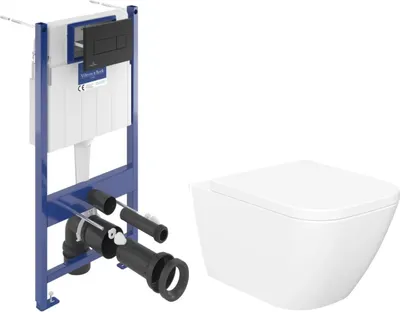 Унитаз подвесной с инсталляцией Lauter Nuremberg 21811 + Villeroy & Boch 92122870 / 921228AN (кнопка черная)