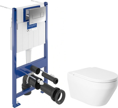Унитаз подвесной с инсталляцией Saniteco KW-9009W + Villeroy & Boch Viconnect Pro S 92122869 (кнопка хром)