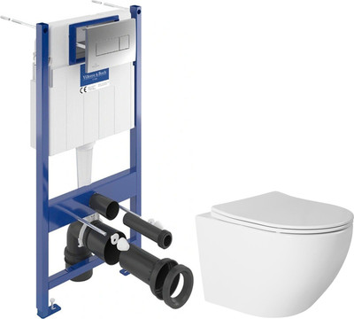 Унитаз подвесной с инсталляцией Saniteco Torando T-203W + Villeroy & Boch Viconnect Pro S 92122869 (кнопка хром)