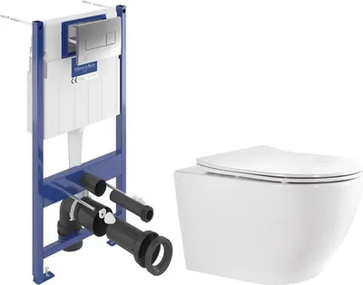 Унитаз подвесной с инсталляцией Saniteco Torando T-203MW + Villeroy & Boch Viconnect Pro S 92122869 (кнопка хром)
