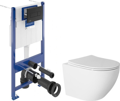 Унитаз подвесной с инсталляцией Saniteco Torando T-203W + Villeroy & Boch 92122870 / 921228AN (кнопка черная)