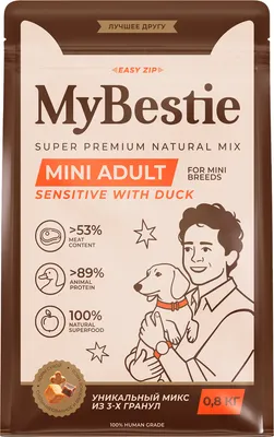 Сухой корм для собак MyBestie Мини Эдалт Сенситив Утка / 5558-08-MBМ-DOG (800г)