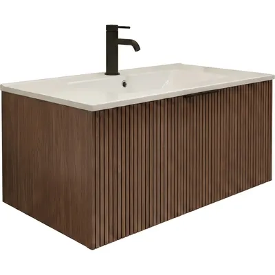 Тумба с умывальником Oliveeka Terra 80 TER80R + Flow F80WF (орех/белый)