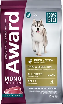 Сухой корм для собак Award Monoprotein из утки с добавлением яблока и артишока / 6201142 (2кг)