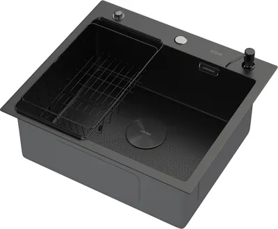 Мойка кухонная Arfeka ECO AR 55x50 POP-UP+CL F+DS (Black Decor, с дозатором и коландером)