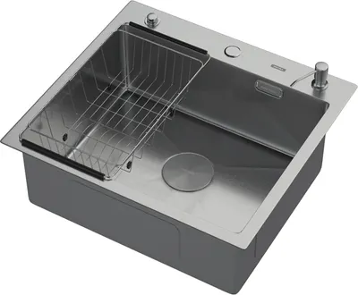 Мойка кухонная Arfeka ECO AR 55x50 POP-UP+CL F+DS (Satin Decor Volcanic, с дозатором и коландером)