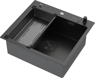 Мойка кухонная Arfeka ECO AR 55x50 POP-UP+CL G+DS (Black, с дозатором и коландером)