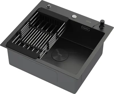 Мойка кухонная Arfeka ECO AR 55x50 POP-UP+CL+DS (Black, с дозатором и коландером)