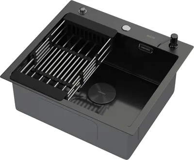 Мойка кухонная Arfeka ECO AR 55x50 POP-UP+CL+DS (Black Decor Millet, с дозатором и коландером)