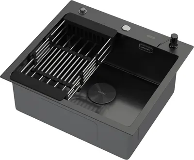 Мойка кухонная Arfeka ECO AR 55x50 POP-UP+CL+DS (Black Decor Volcanic, с дозатором и коландером)
