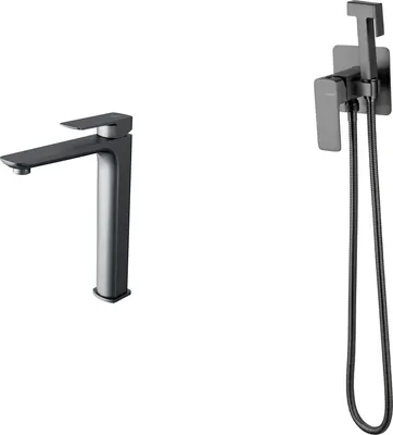 Гигиенический душ со смесителем Oliveeka OL-829003+239003-BGM (матовый оружейный металл)