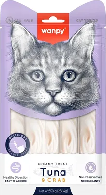 Лакомство для кошек Wanpy Нежное пюре из тунца и краба (70г)