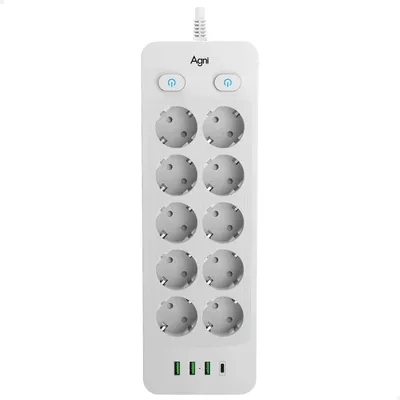 Сетевой фильтр Agni TP-FO4U10E-С-2m-white (2м, 10 розеток, белый)