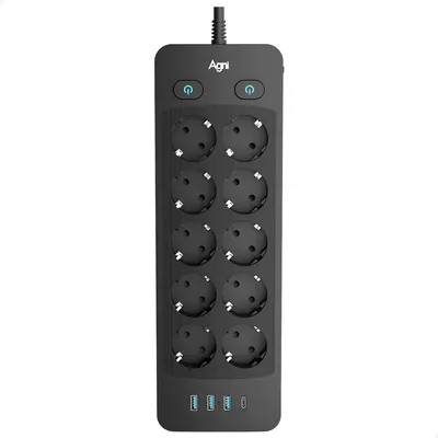 Сетевой фильтр Agni TP-FO4U10E-С-2m-black (2м, 10 розеток, черный)