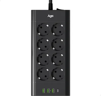 Сетевой фильтр Agni TP-FA4U8E-C-3m-black (3м, 8 розеток, черный)