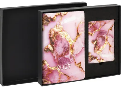 Подарочный набор Brauberg Pink Marble. Ежедневник 2027 с обложкой для паспорта / 118697