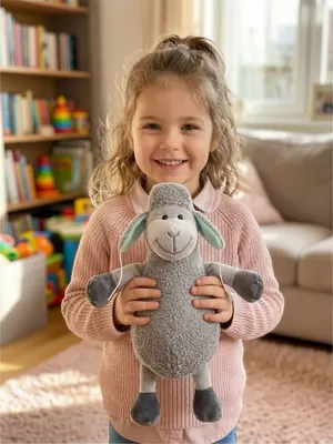 Мягкая игрушка BelToys Барашек в шапке (букле серый/бирюзовый)