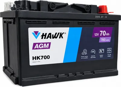 Автомобильный аккумулятор HAWK AGM R+ 760A (70 А/ч)