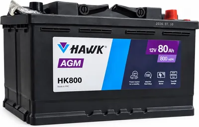 Автомобильный аккумулятор HAWK AGM R+ 800A (80 А/ч)